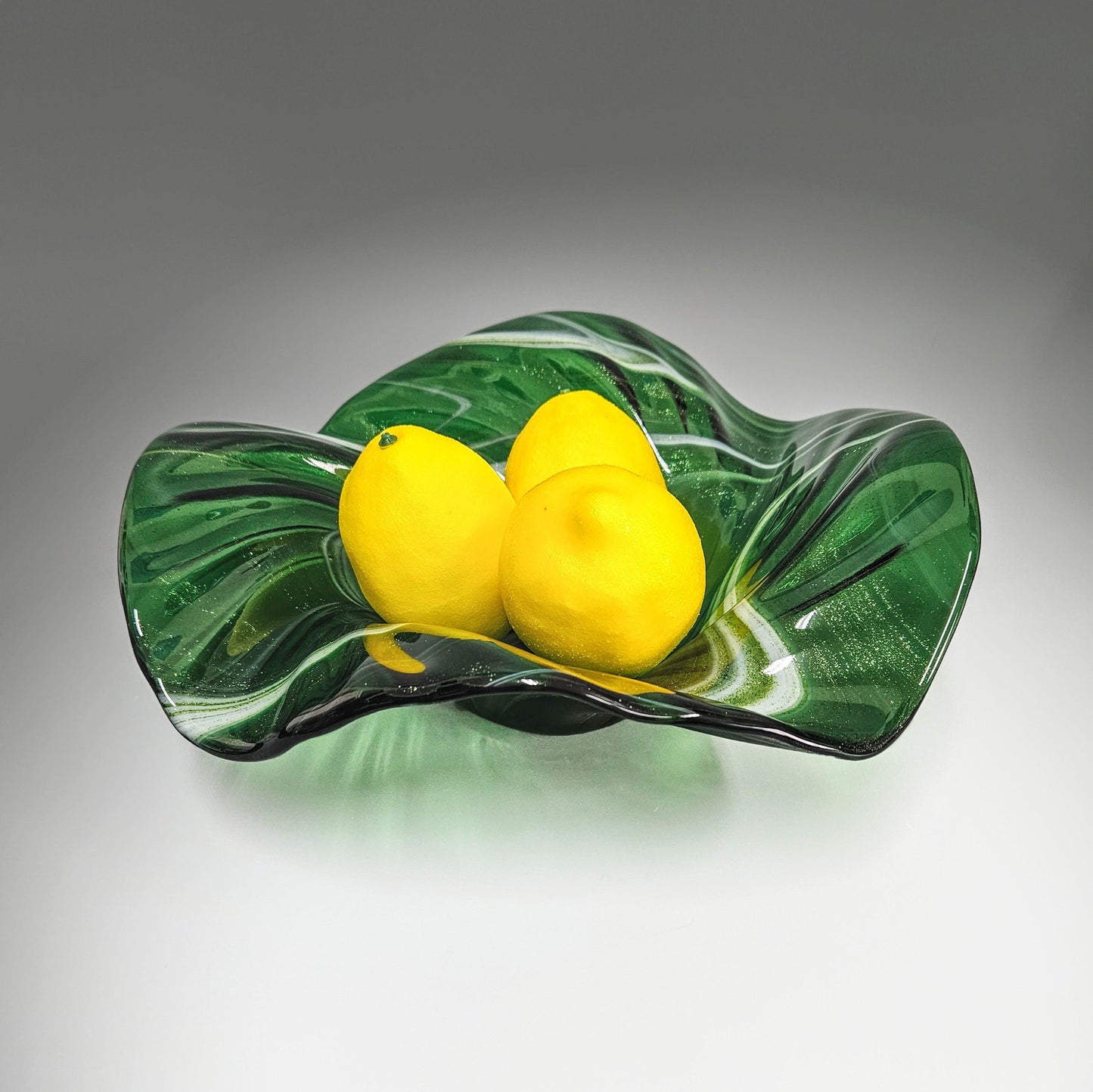 Glass Art Wave Bowl in Kelly Green Aventurine Glass
