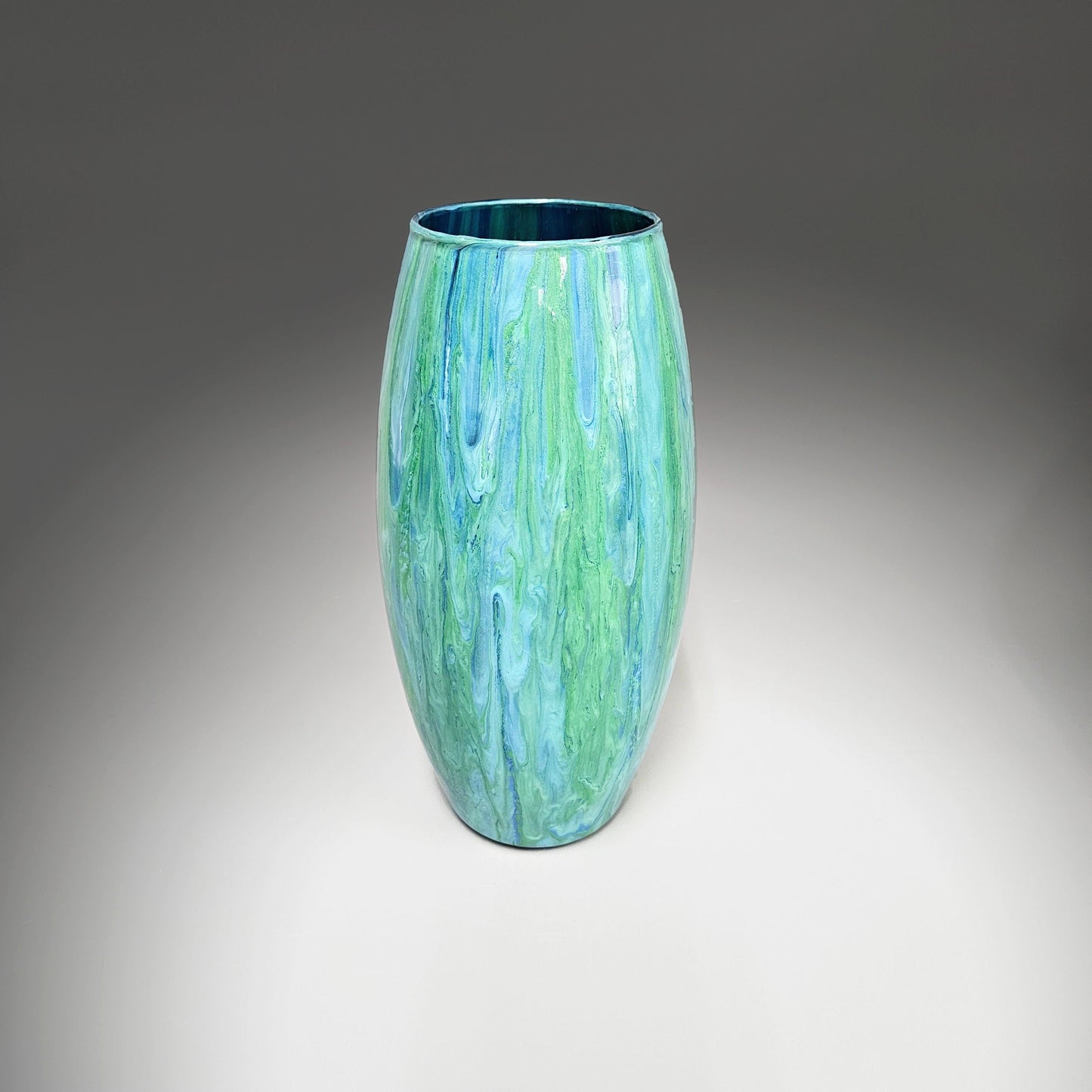 Glass Art Painted Vase in Aqua Blue and Light Green | Unique Gifts