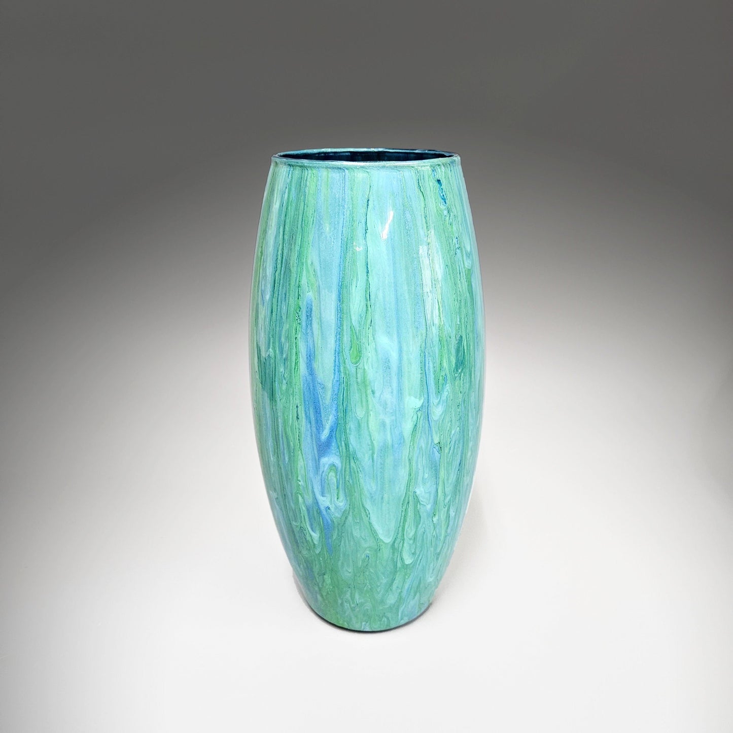 Glass Art Painted Vase in Aqua Blue and Light Green