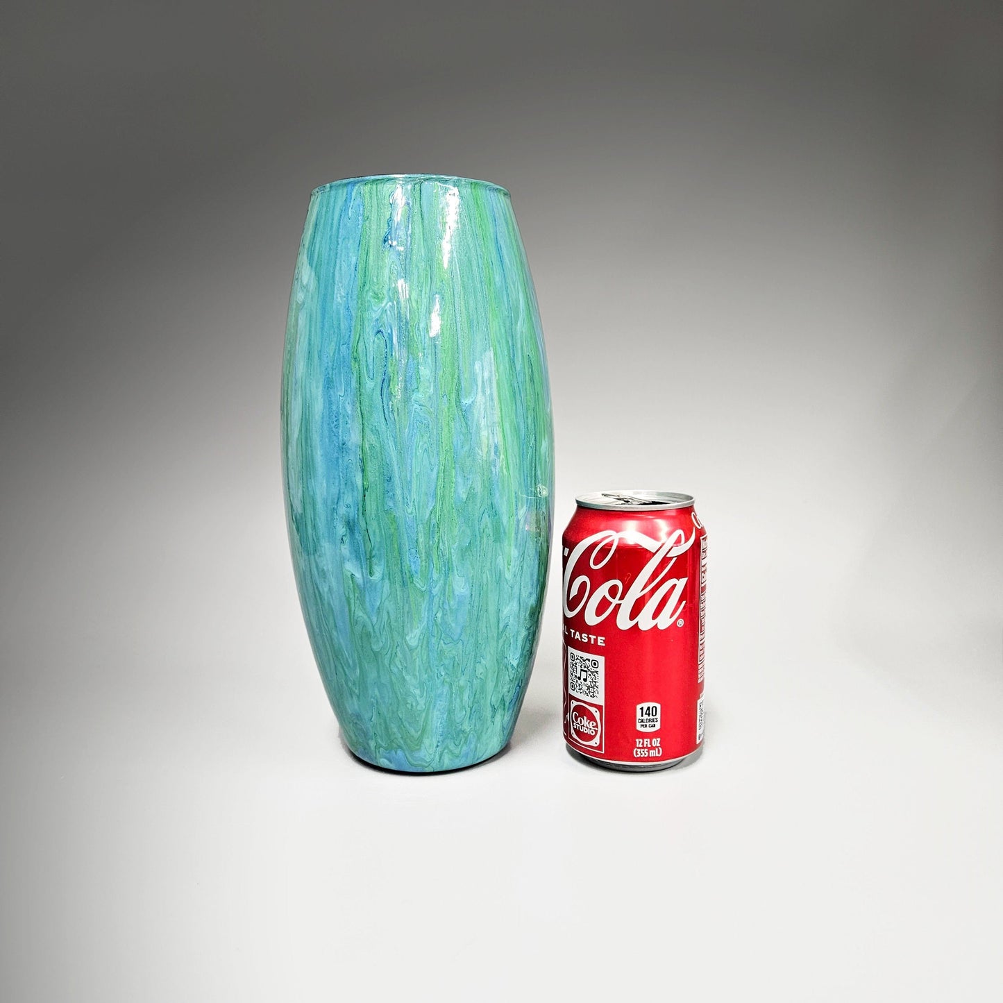 Glass Art Painted Vase in Aqua Blue and Light Green