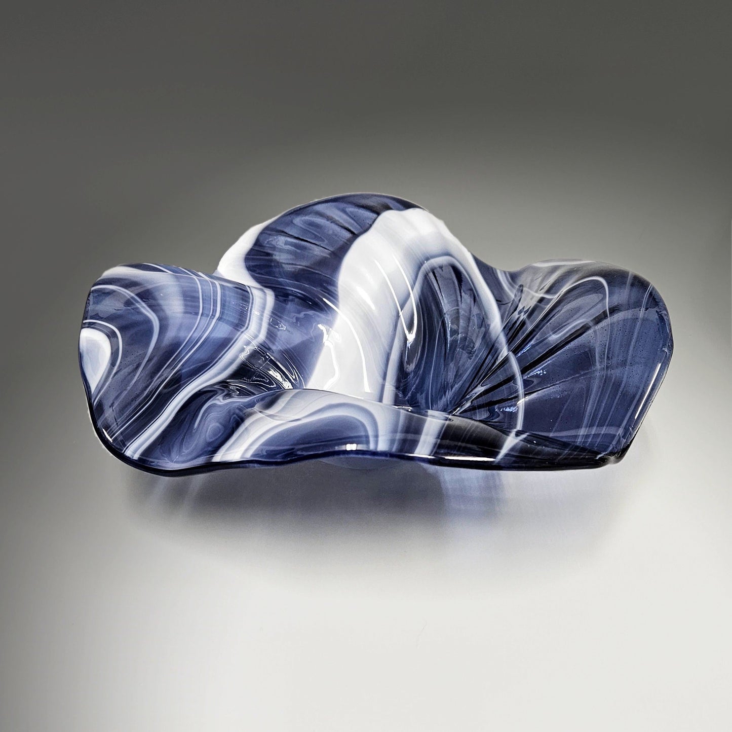 Glass Art Wave Bowl in Purple and White