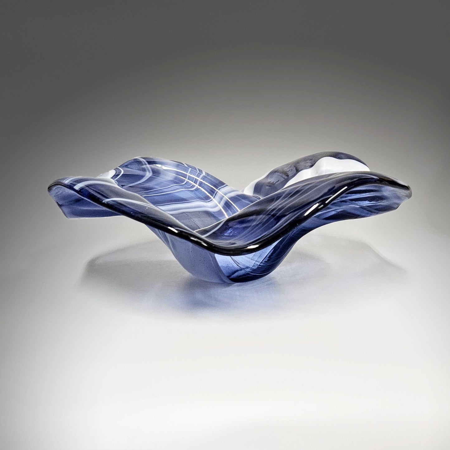 Glass Art Wave Bowl in Purple and White