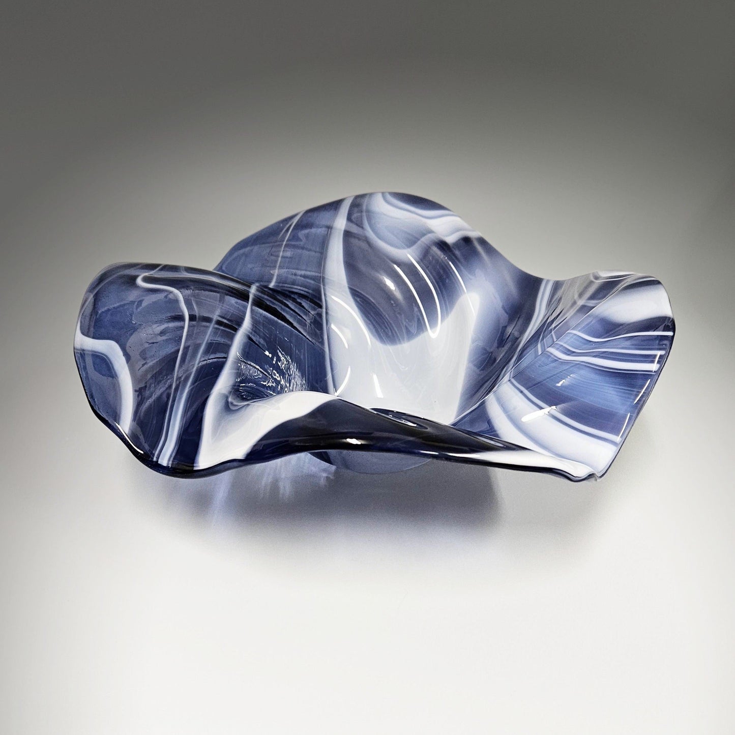 Glass Art Wave Bowl in Purple and White