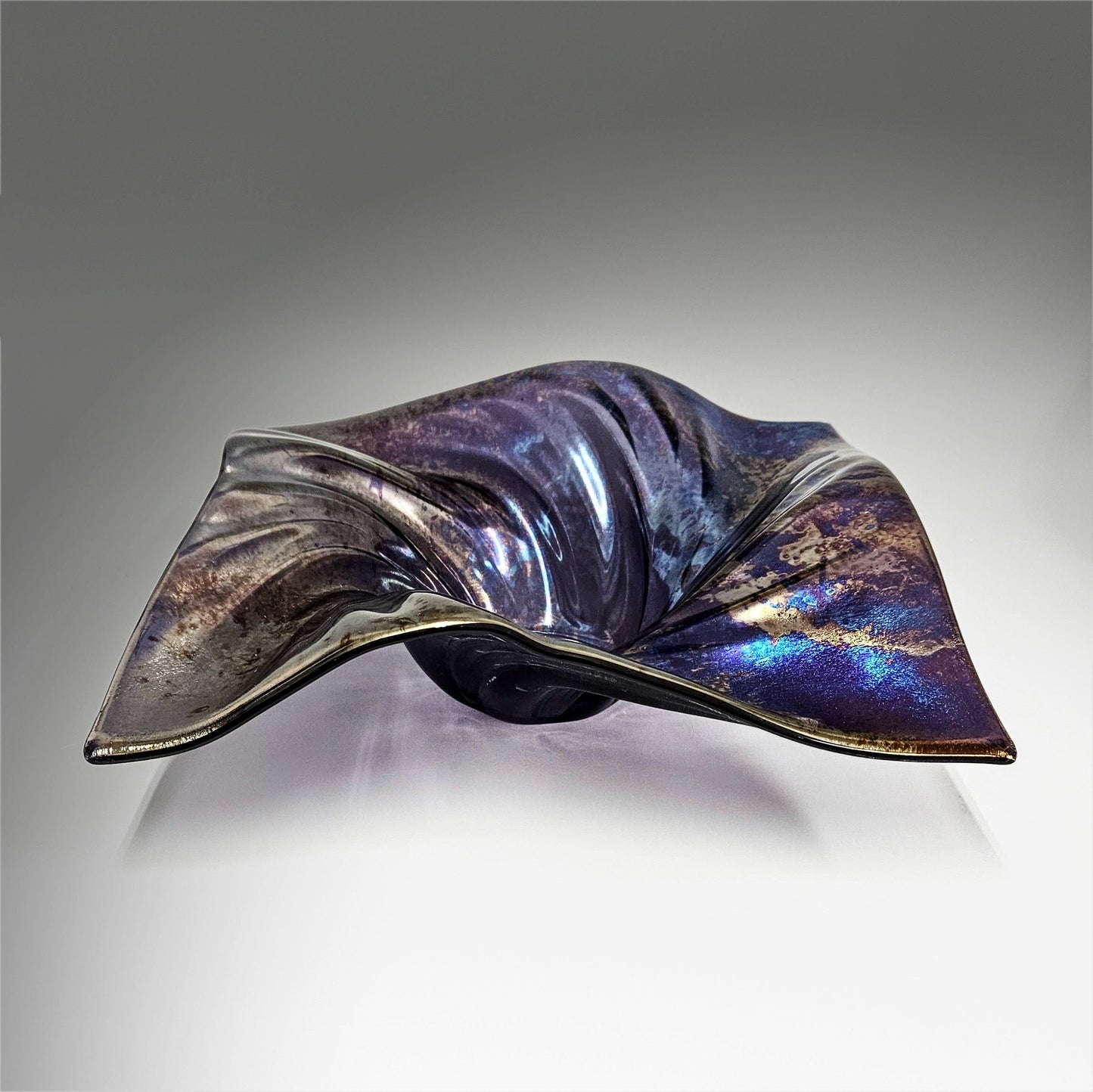 Glass Art Square Wave Bowl Purple Metallic Oil Slick