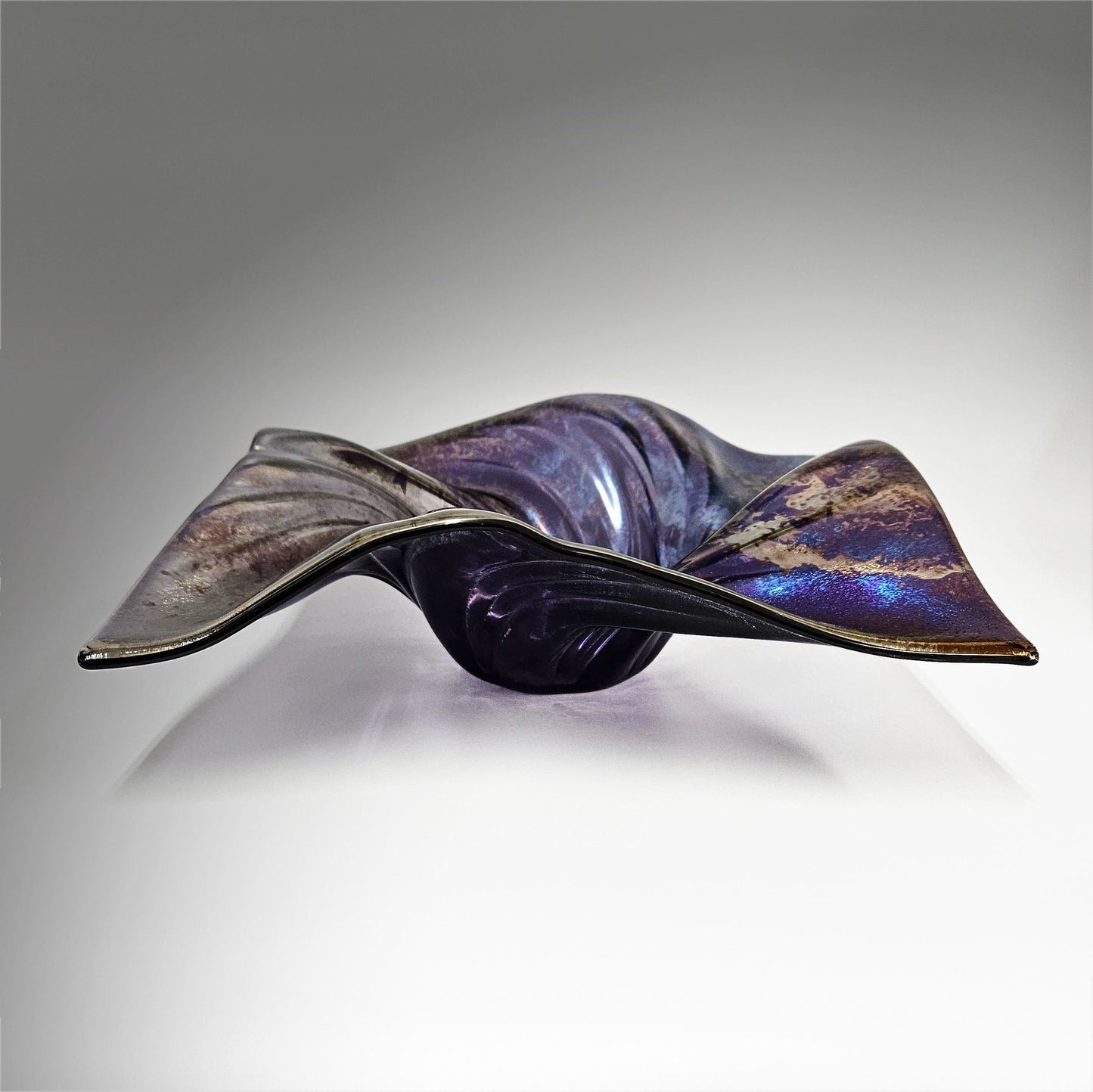 Glass Art Square Wave Bowl Purple Metallic Oil Slick