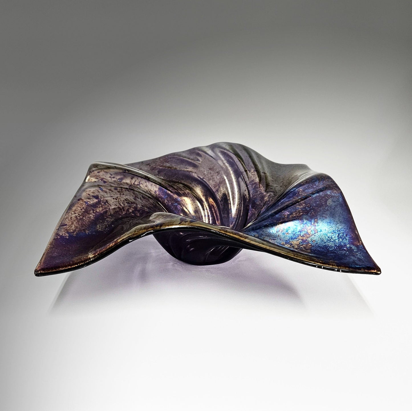 Glass Art Square Wave Bowl Purple Metallic Oil Slick