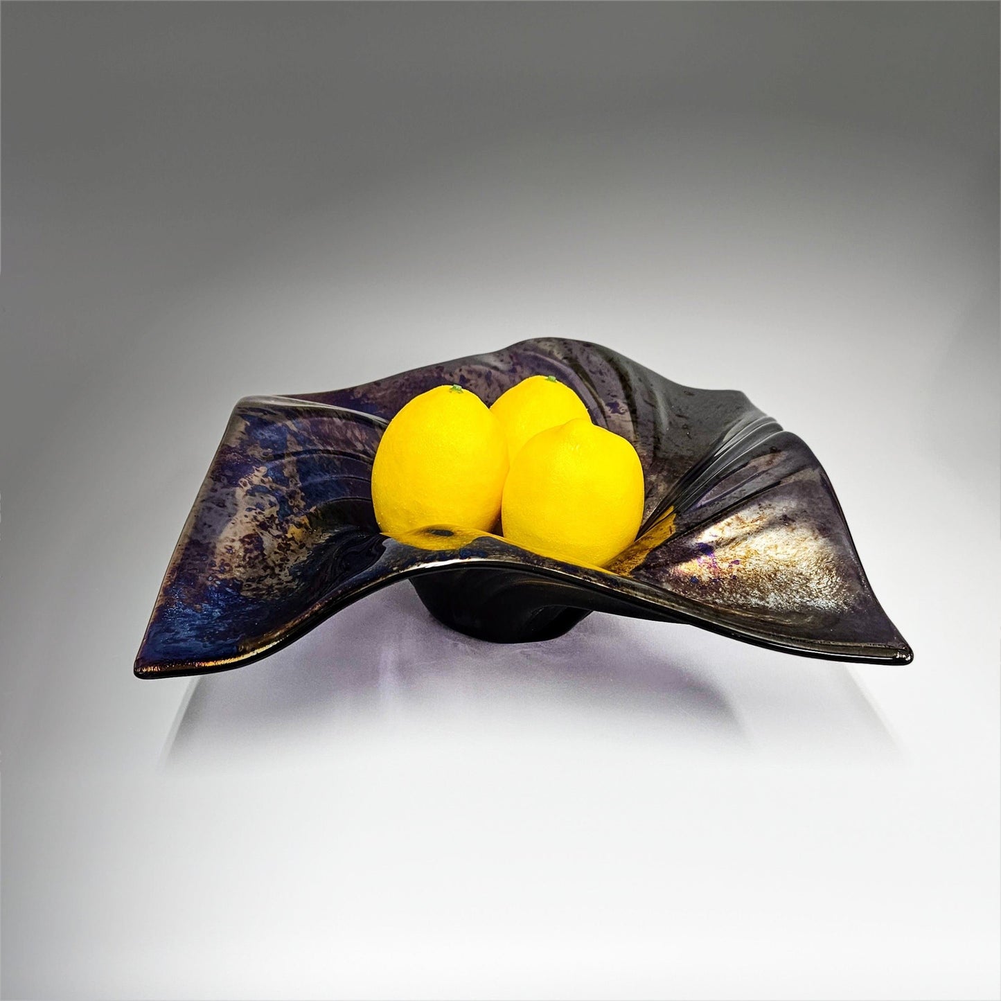 Glass Art Square Wave Bowl Purple Metallic Oil Slick