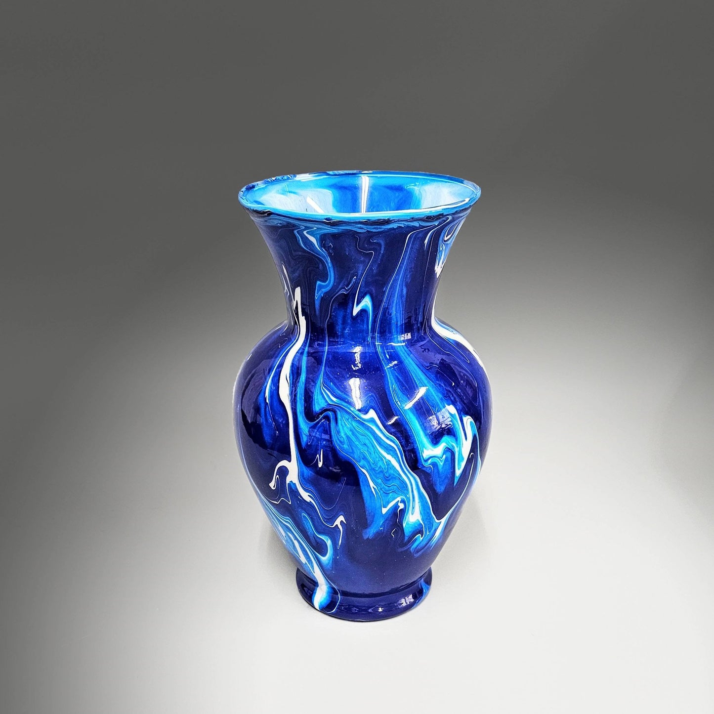Electric Blue and White Glass Art Vase