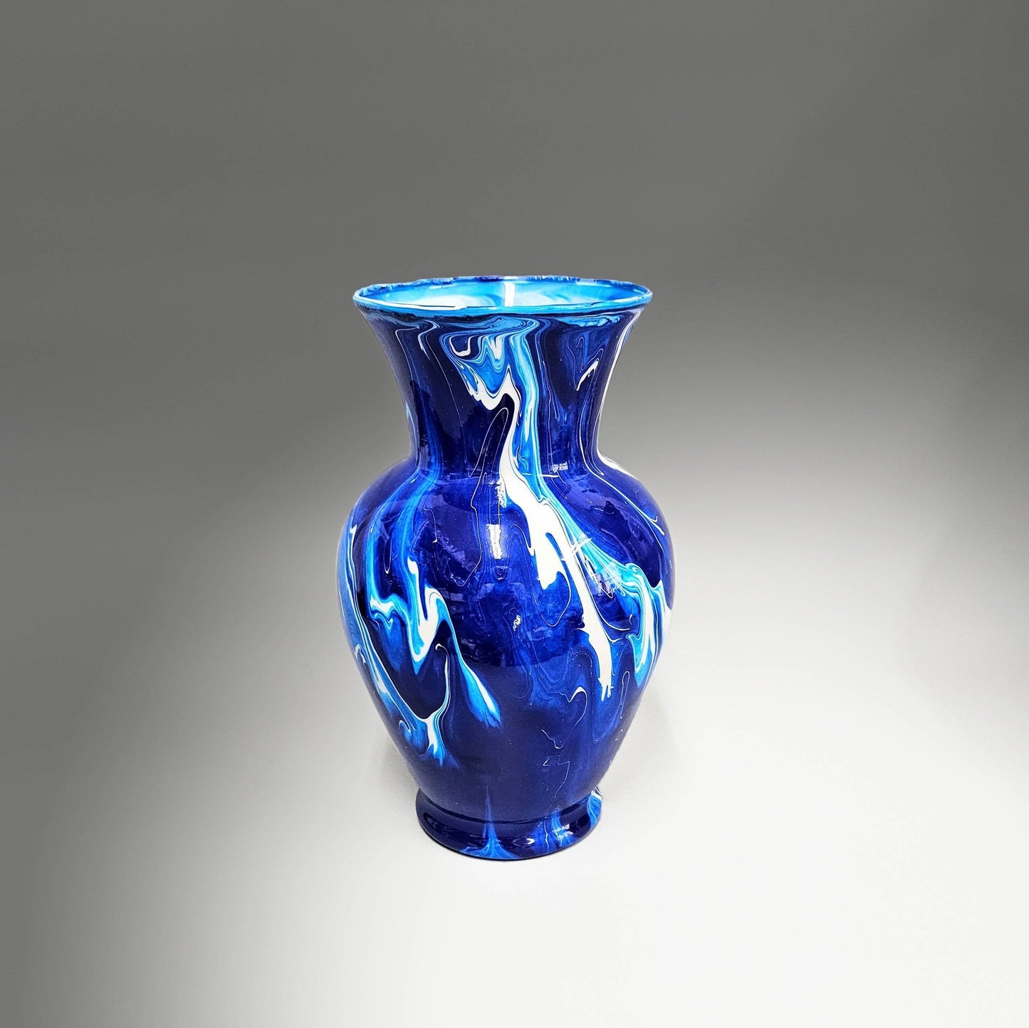Electric Blue and White Glass Art Vase