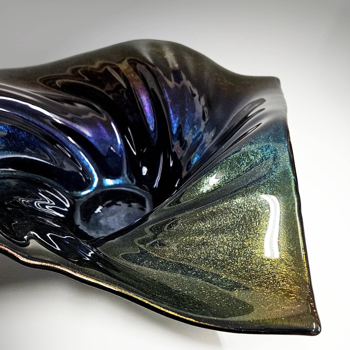 Decorative Wave Bowl in Black Iridescent Oil Slick Glass