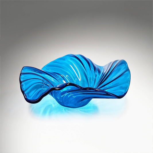 Glass Art Wave Bowl in Turquoise Blue