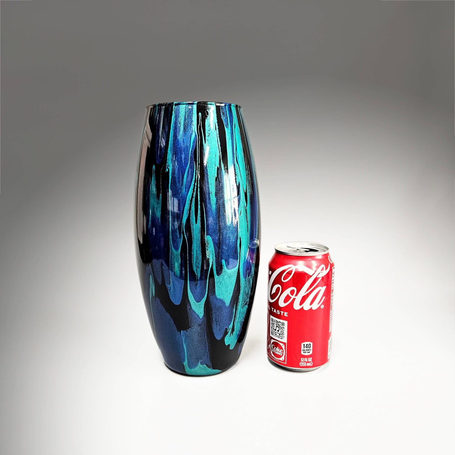 Abstract Teal Cobalt Black Glass Vase