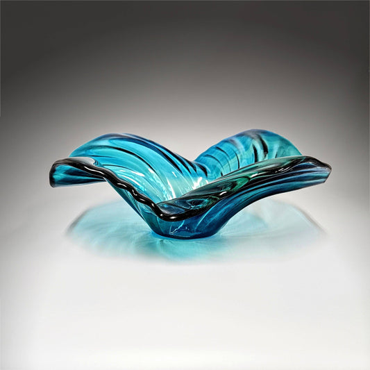 Oblong Wave Bowl in Teal Aqua Turquoise | Unique Glass Art Gift Ideas