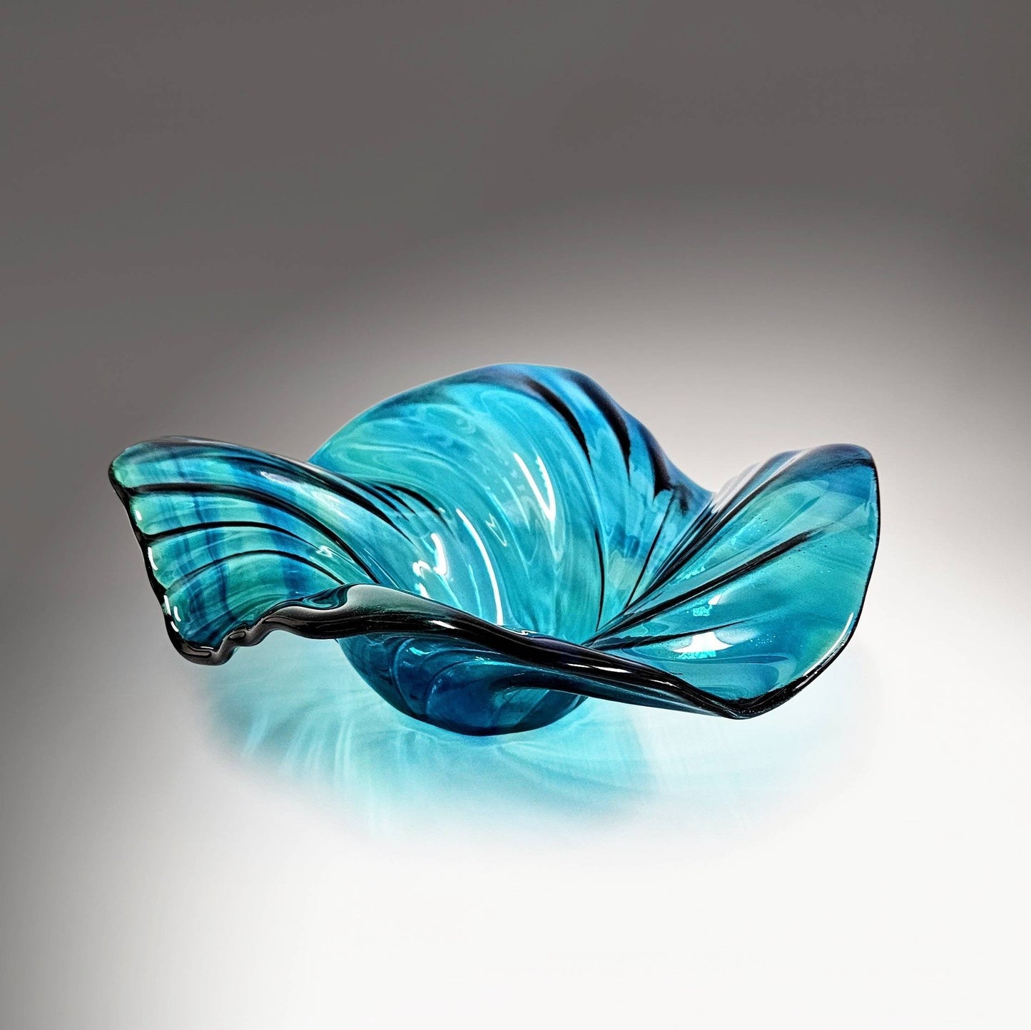 Oblong Wave Bowl in Teal Aqua Turquoise