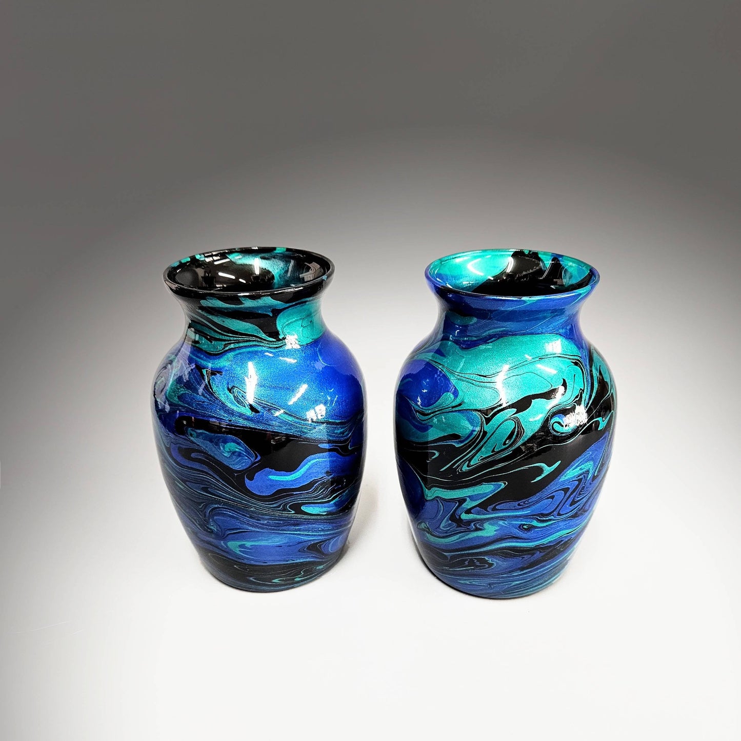 Glass Art Painted Vase in Teal Aqua Turquoise Blue
