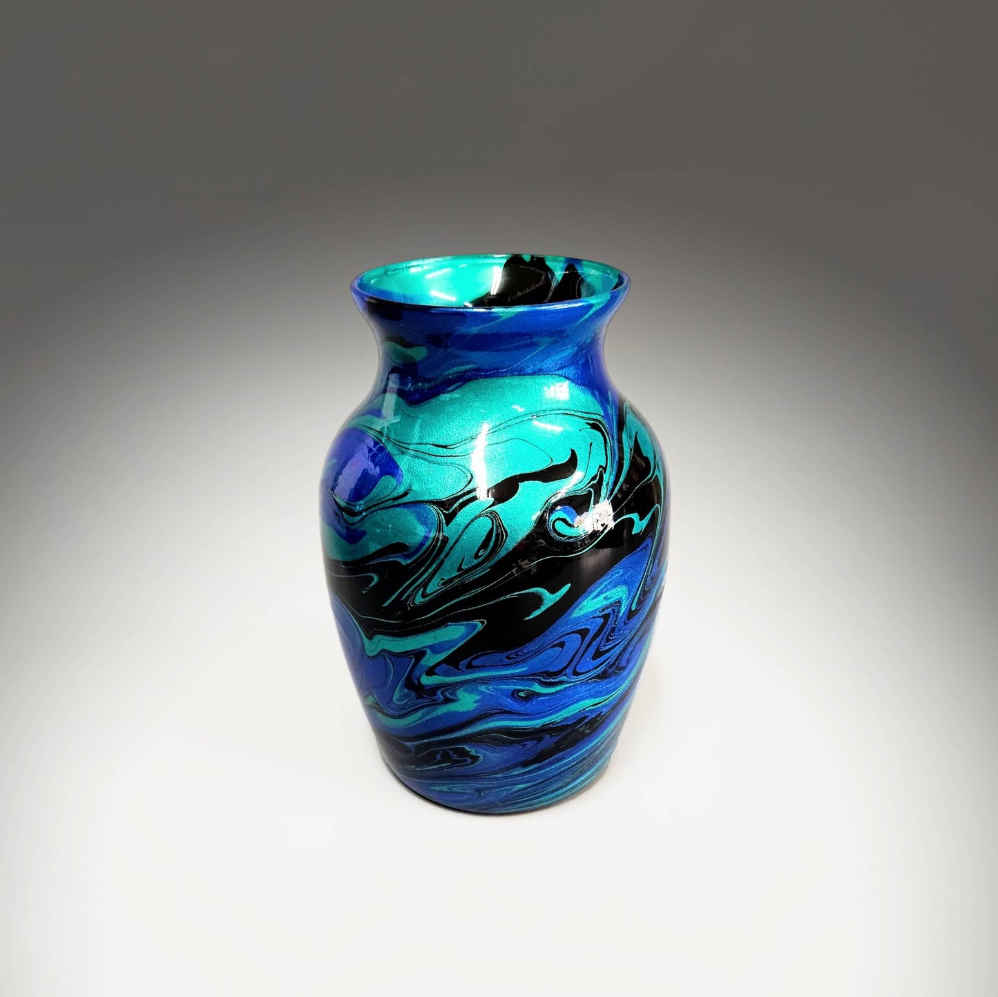 Glass Art Painted Vase in Teal Aqua Turquoise Blue