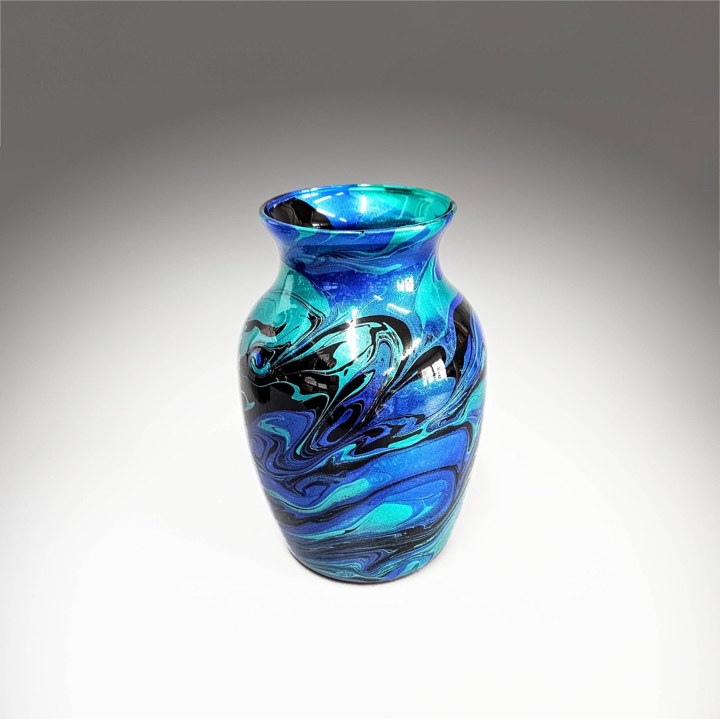 Glass Art Painted Vase in Teal Aqua Turquoise Blue