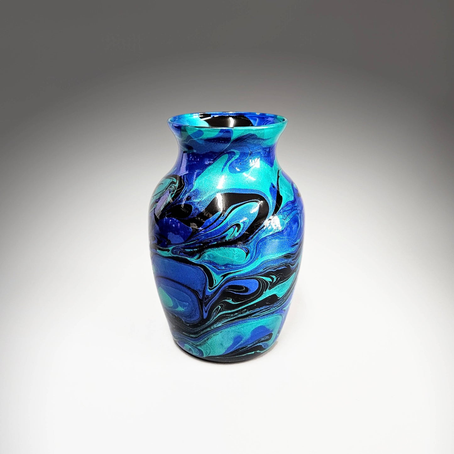 Glass Art Painted Vase in Teal Aqua Turquoise Blue