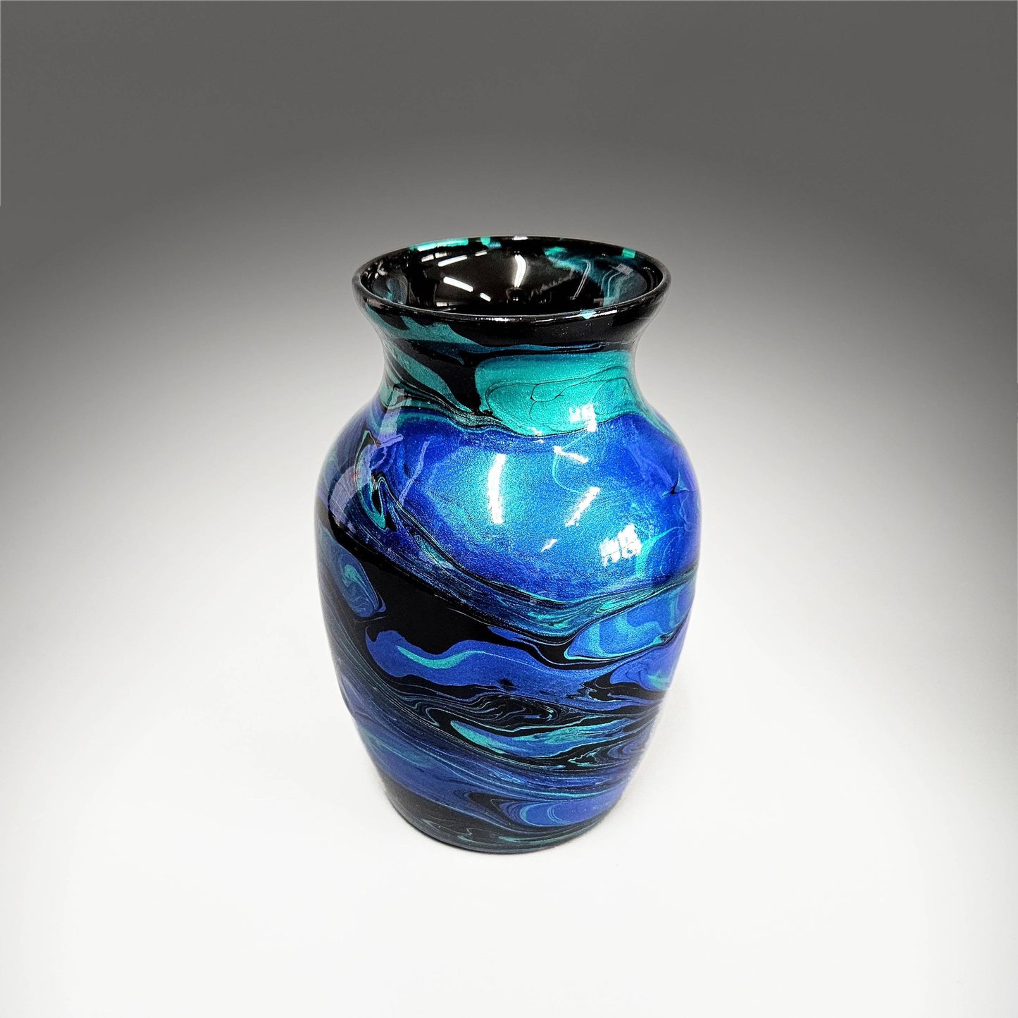 Glass Art Painted Vase in Teal Aqua Turquoise Blue