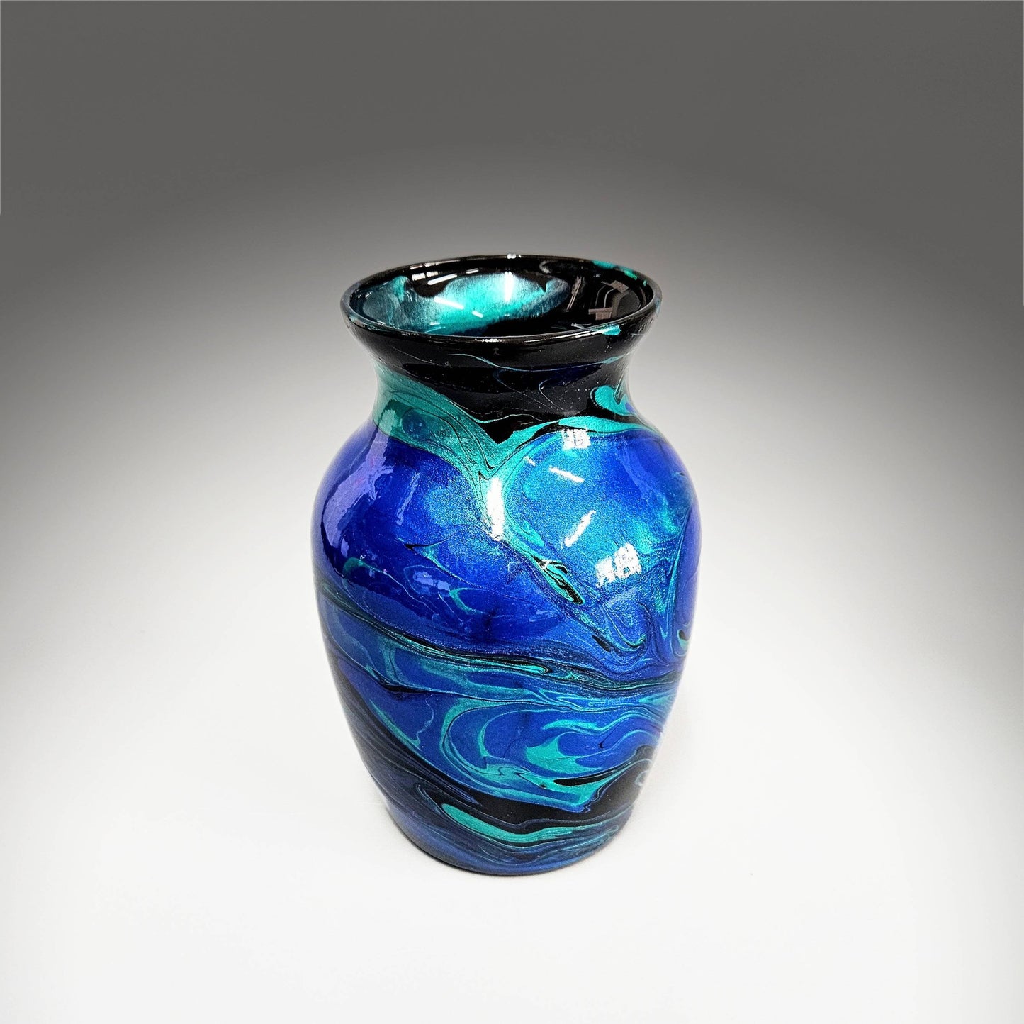 Glass Art Painted Vase in Teal Aqua Turquoise Blue