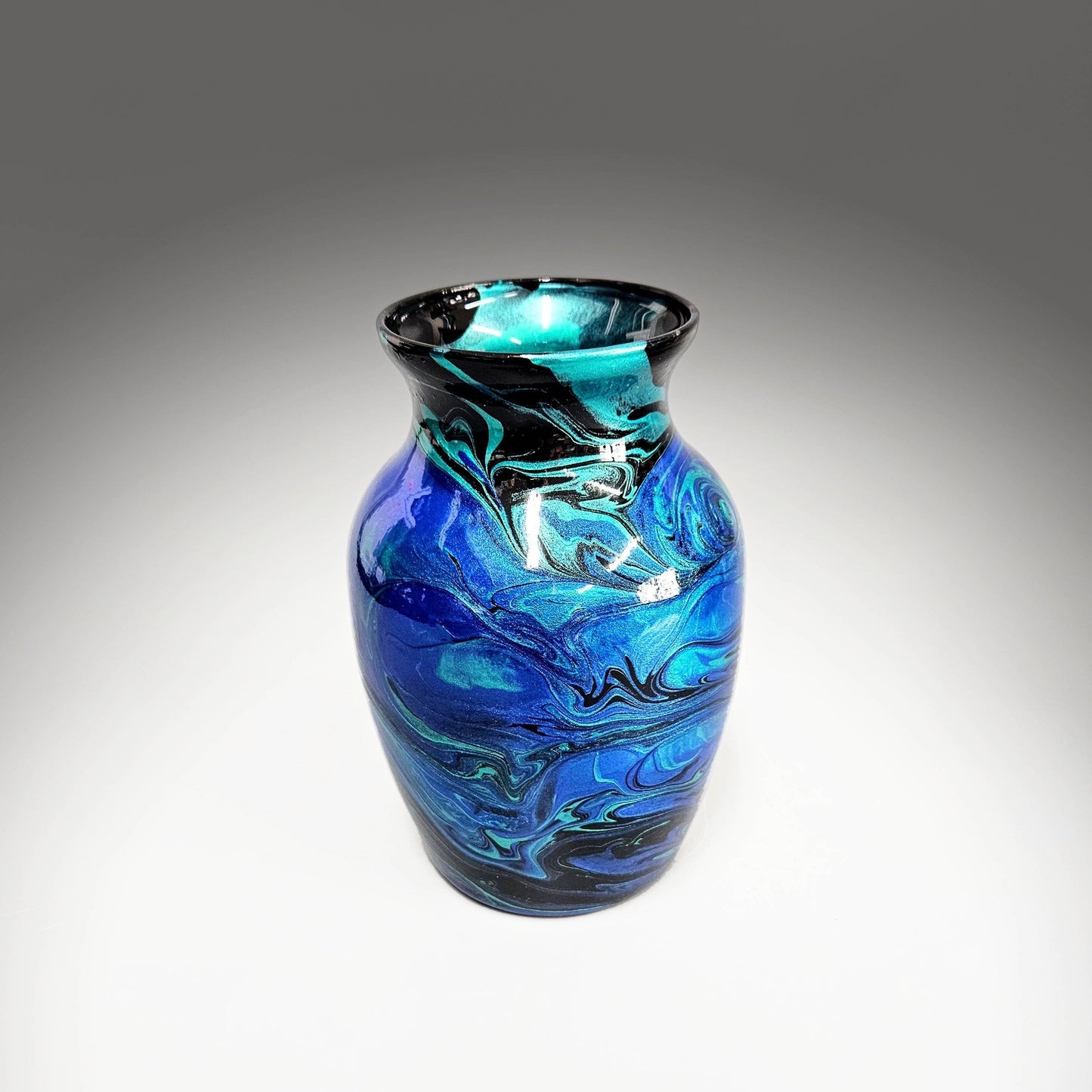 Glass Art Painted Vase in Teal Aqua Turquoise Blue