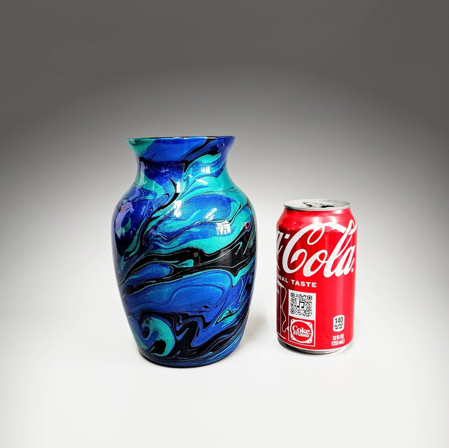 Glass Art Painted Vase in Teal Aqua Turquoise Blue