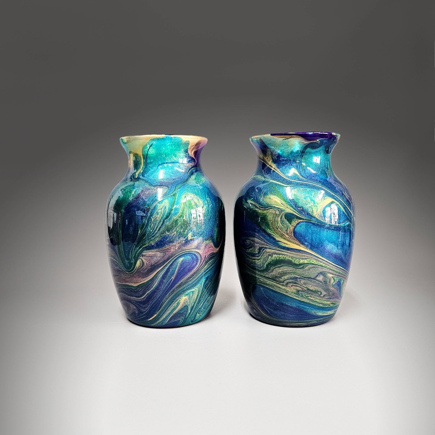 Peacock Feather Glass Art Painted Vase | Fluid Art Acrylic Pour Gifts