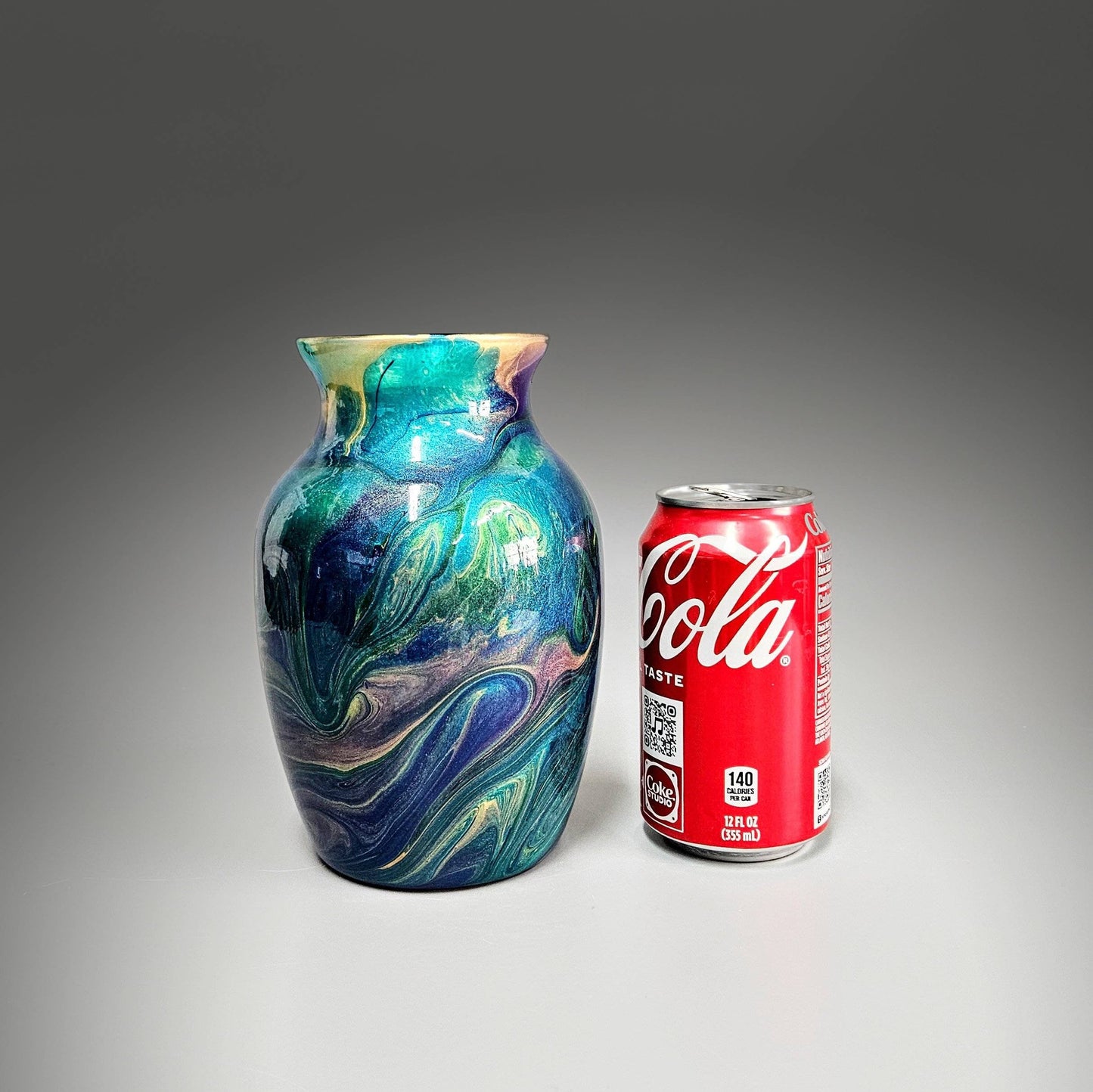Peacock Feather Glass Art Painted Vase