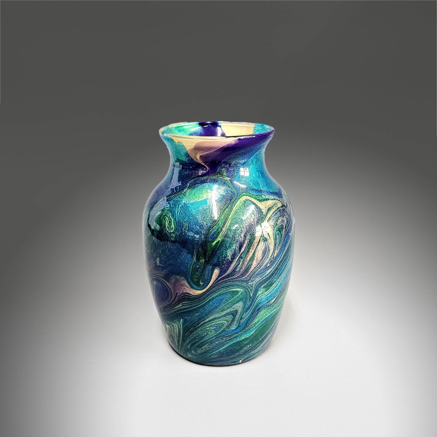 Peacock Feather Glass Art Painted Vase