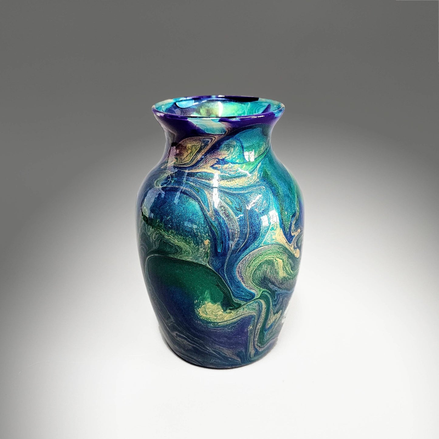Peacock Feather Glass Art Painted Vase