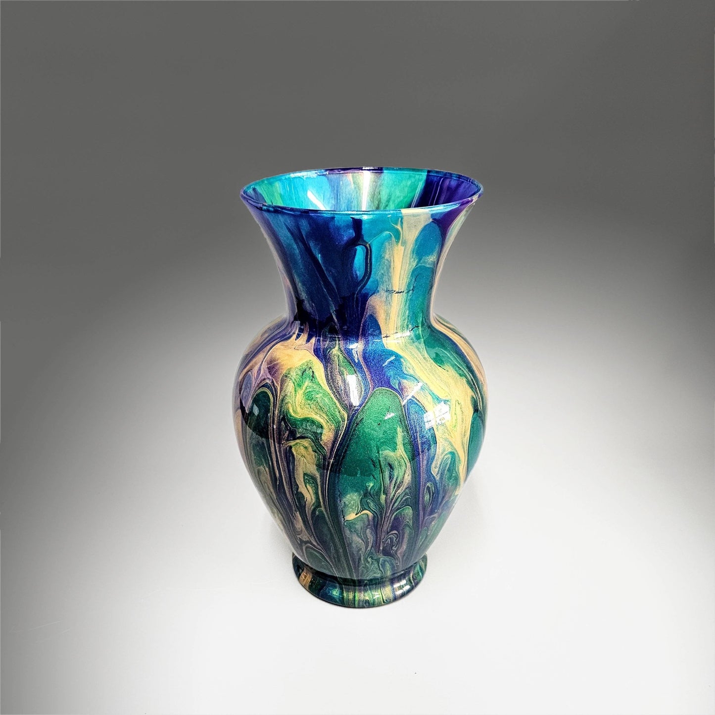 Peacock Feather Painted Centerpiece Vase