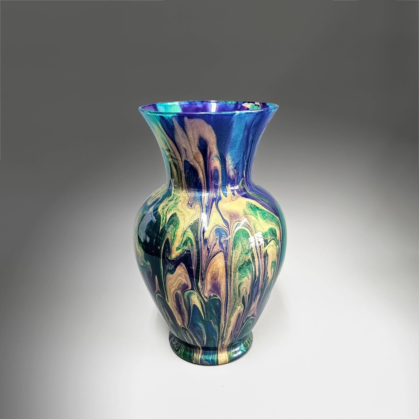 Peacock Feather Painted Centerpiece Vase