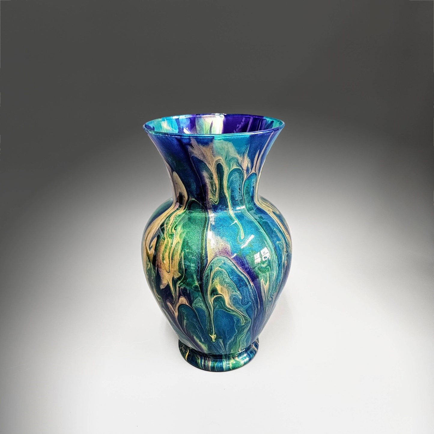 Peacock Feather Painted Centerpiece Vase