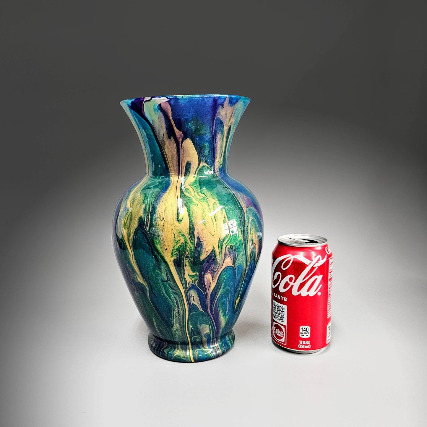 Peacock Feather Painted Centerpiece Vase