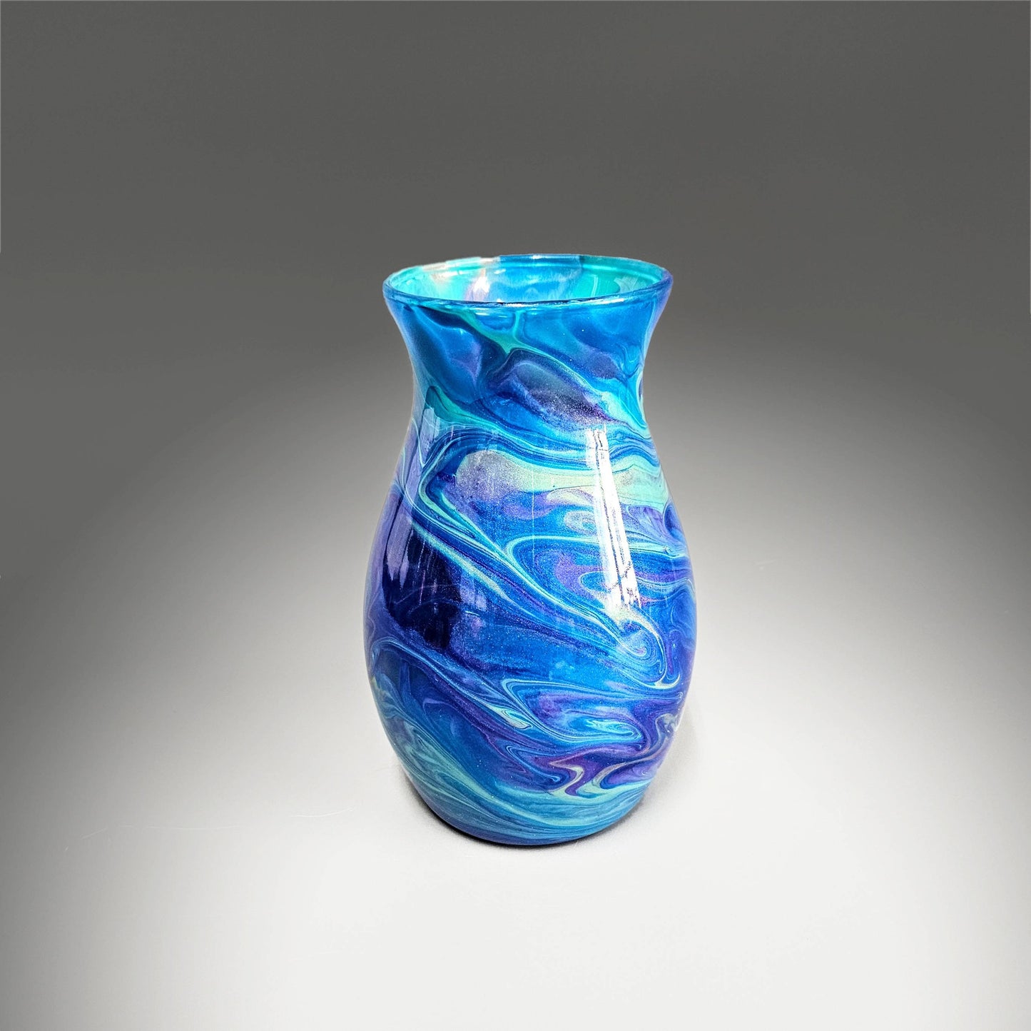 Fluid Art Vase in Aqua Purple Gold