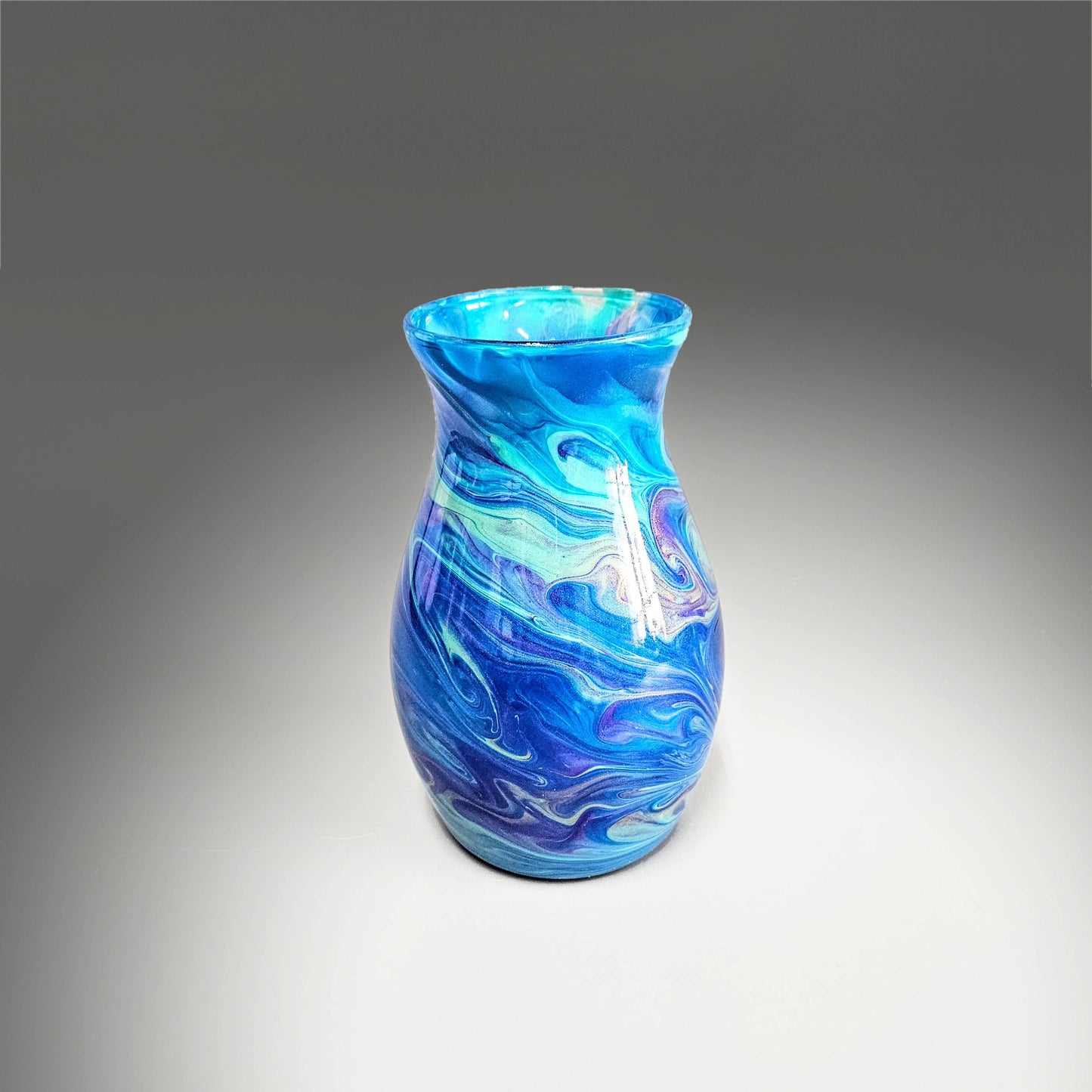 Fluid Art Vase in Aqua Purple Gold