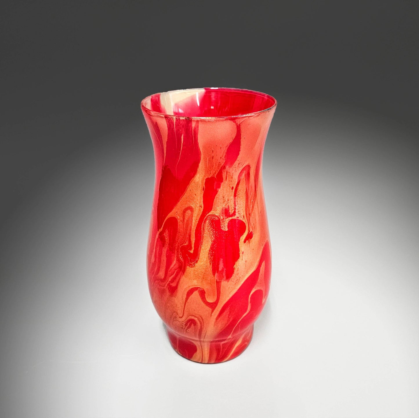 Painted Glass Vase in Red and Metallic Gold