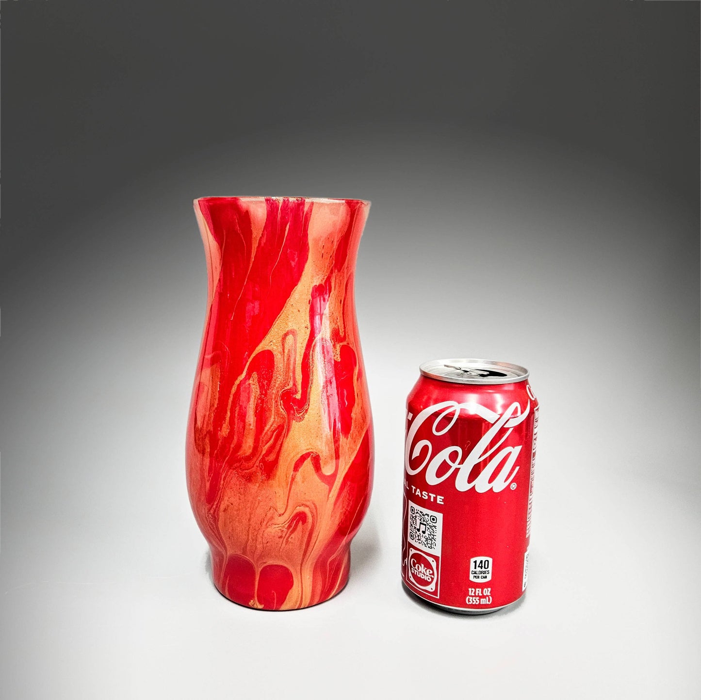 Painted Glass Vase in Red and Metallic Gold