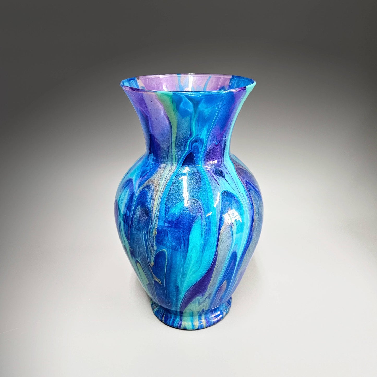 Glass Art Centerpiece Vase in Aqua Gold Purple Blue
