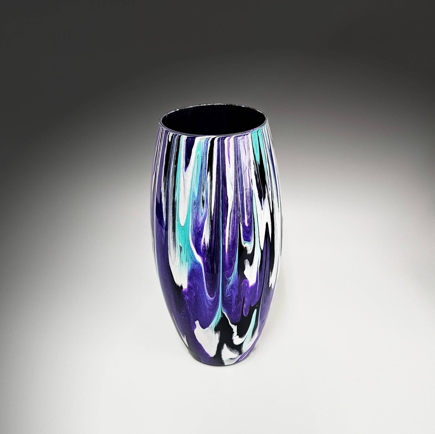 Abstract Aqua Purple Black White Glass Vase