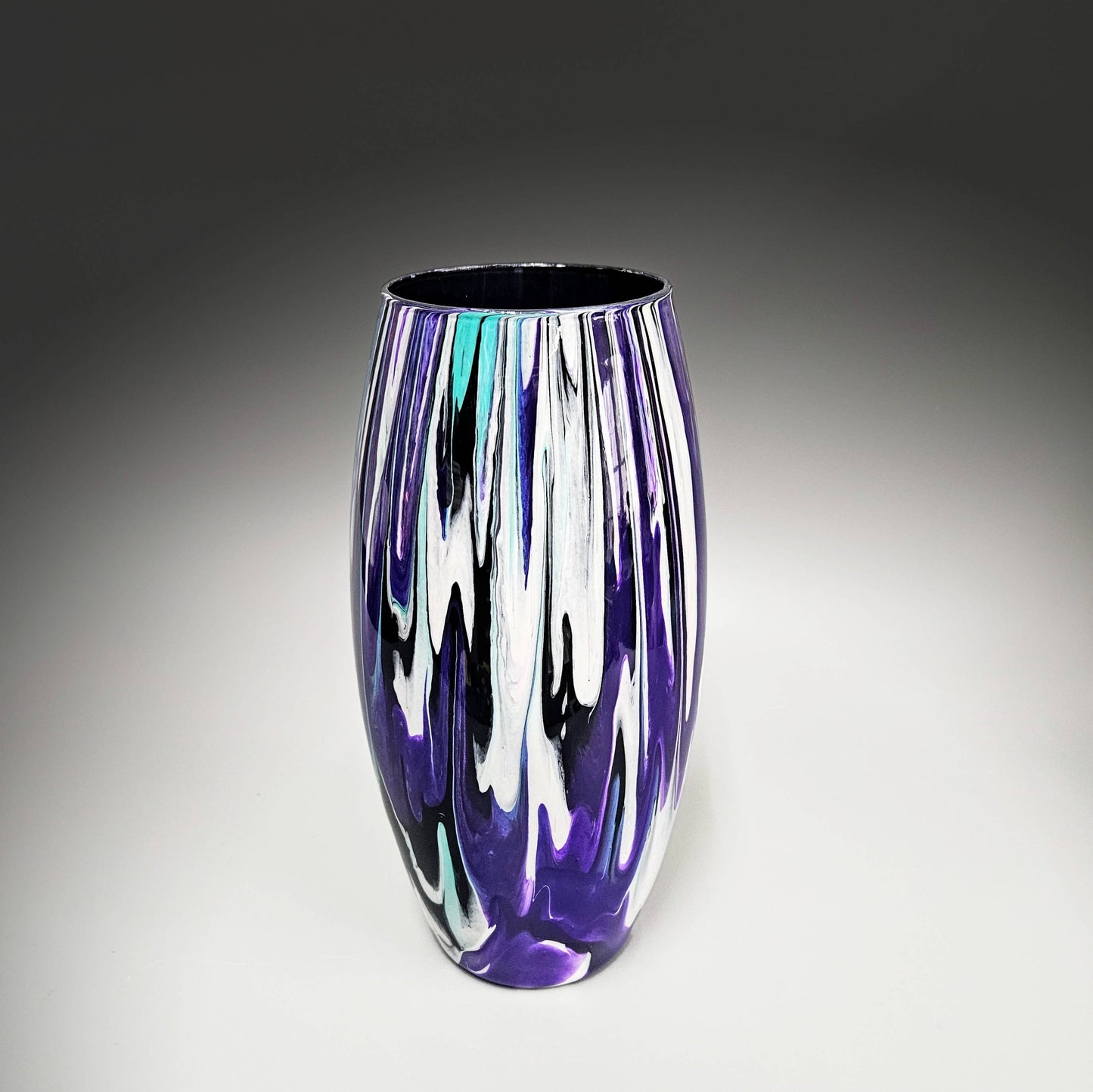 Abstract Aqua Purple Black White Glass Vase
