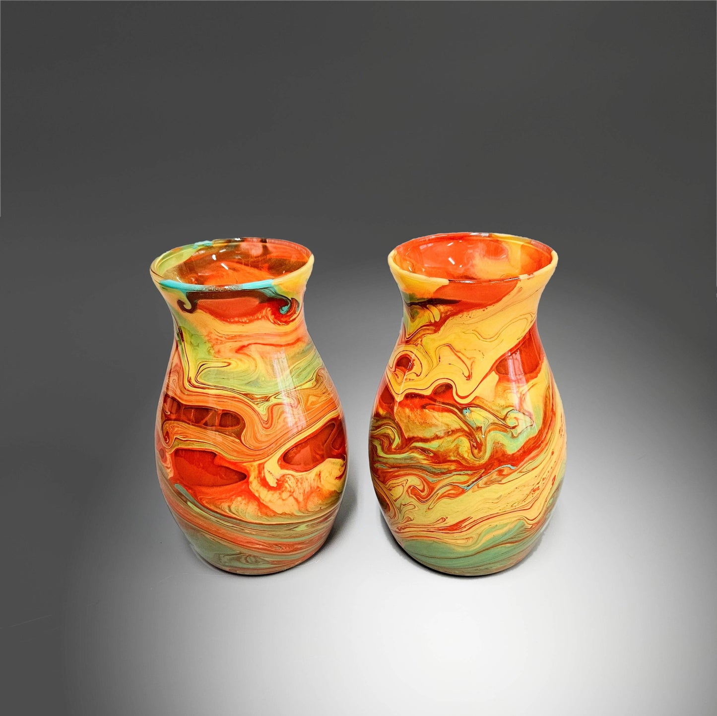 Glass Art Painted Vase in Aqua and Orange