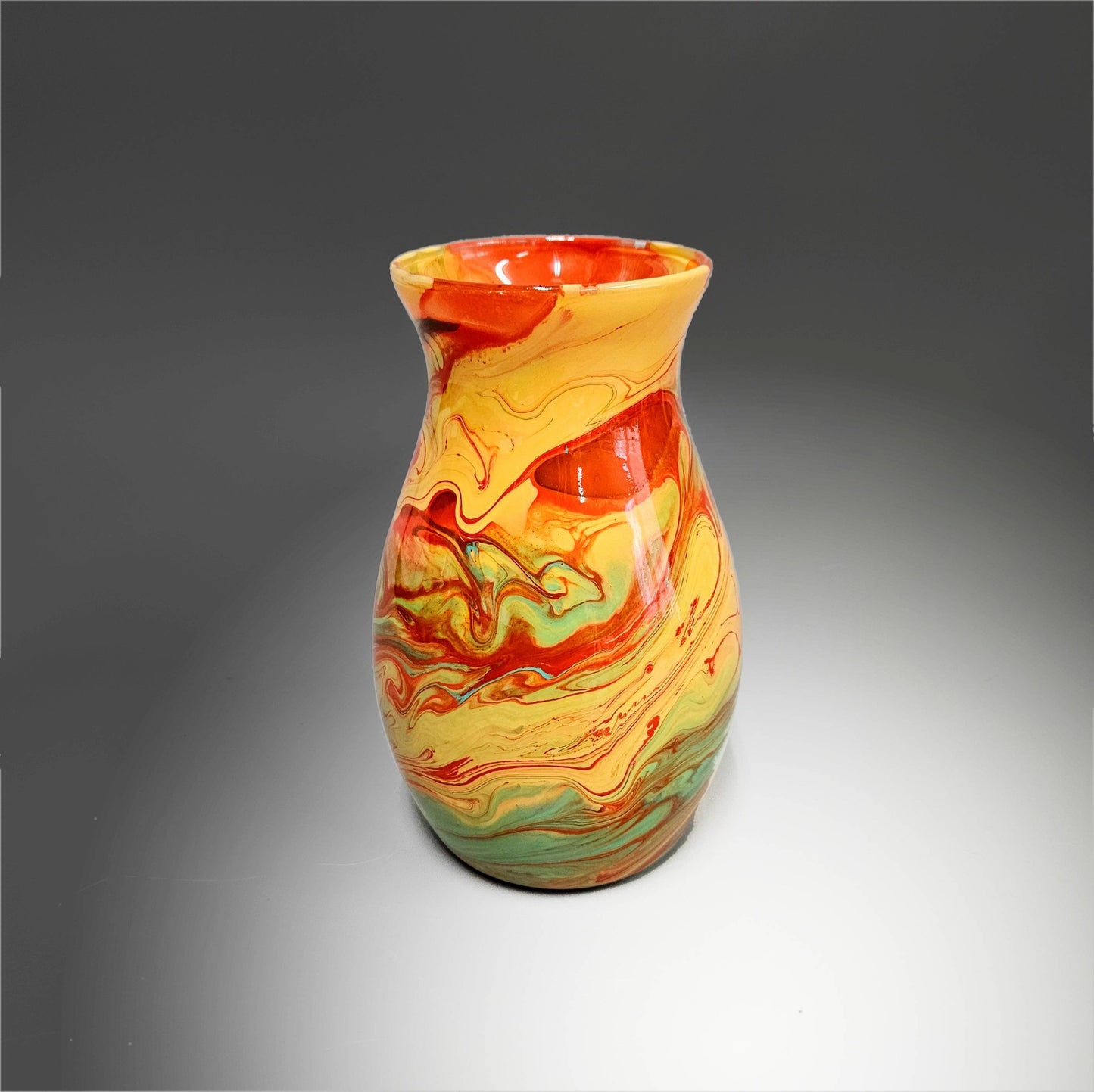 Glass Art Painted Vase in Aqua and Orange