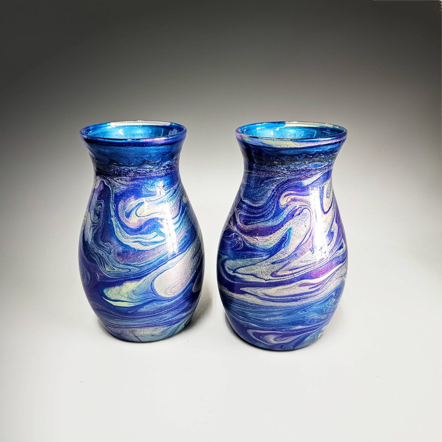 Glass Art Painted Vase in Teal Aqua Purple Gold