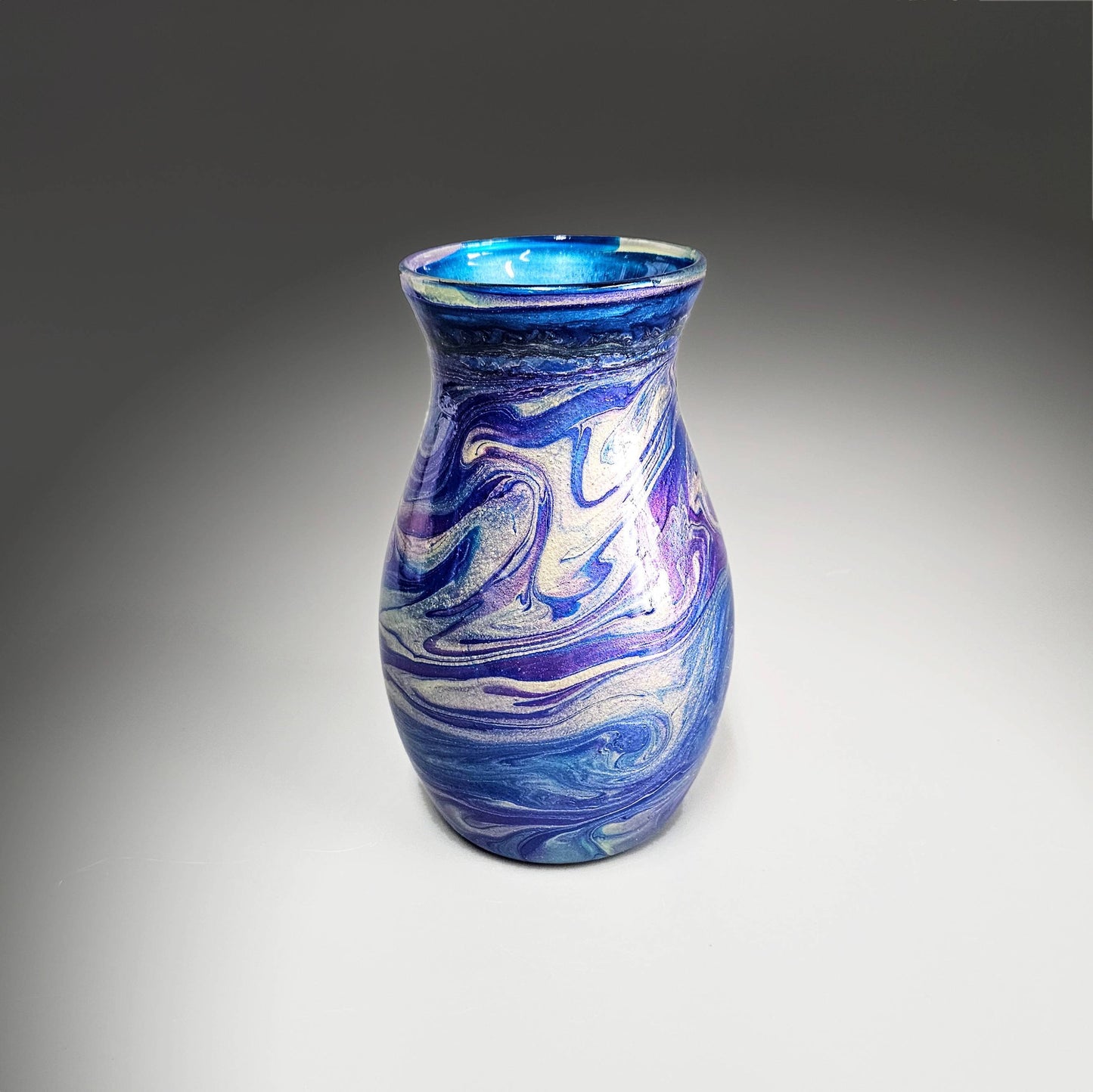 Glass Art Painted Vase in Teal Aqua Purple Gold