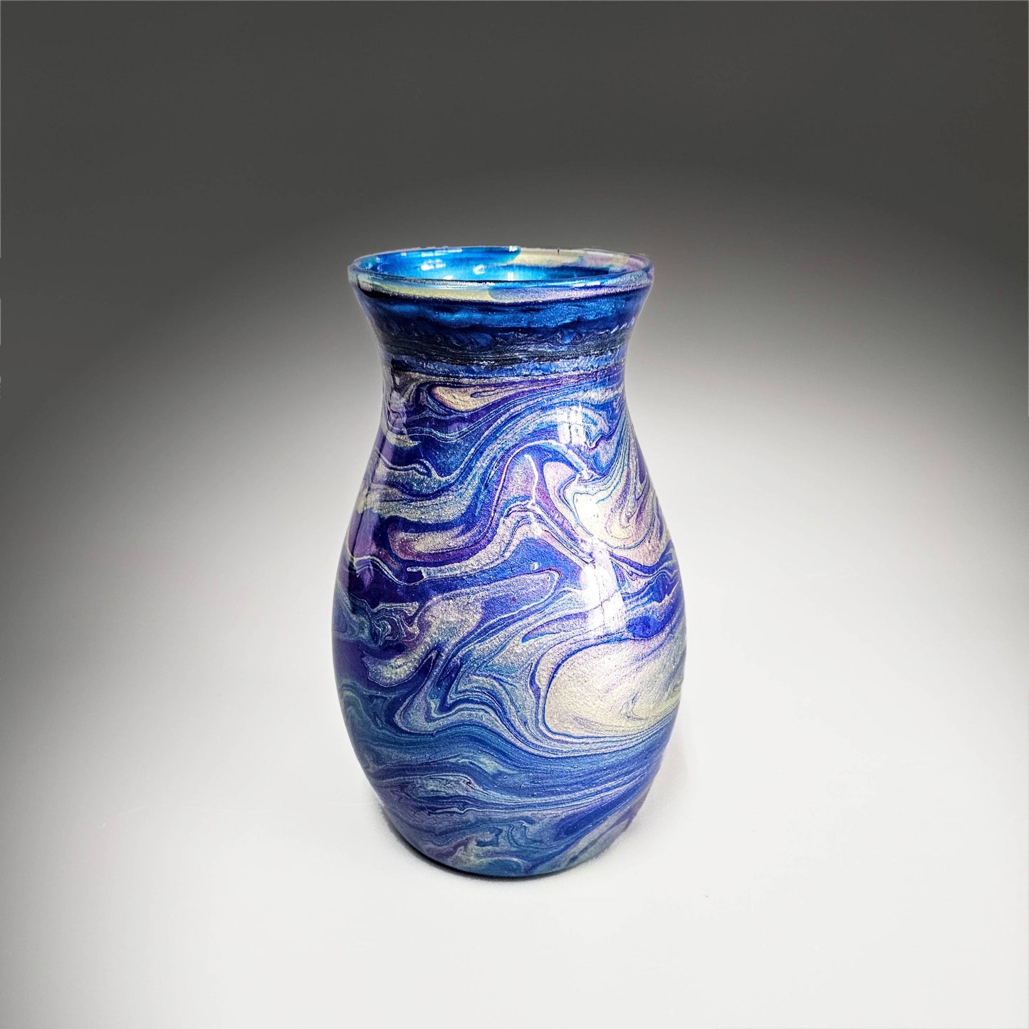 Glass Art Painted Vase in Teal Aqua Purple Gold
