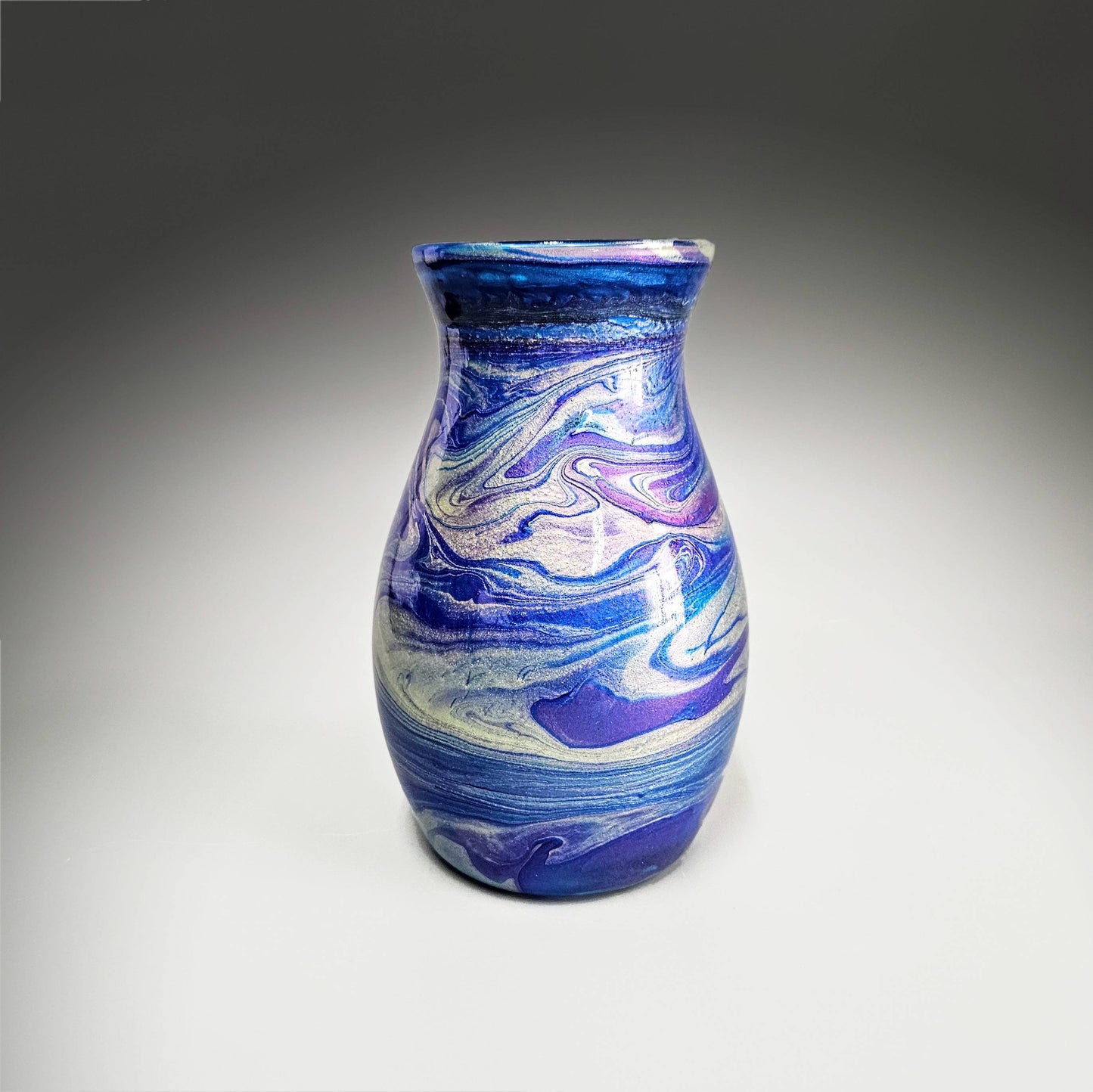 Glass Art Painted Vase in Teal Aqua Purple Gold