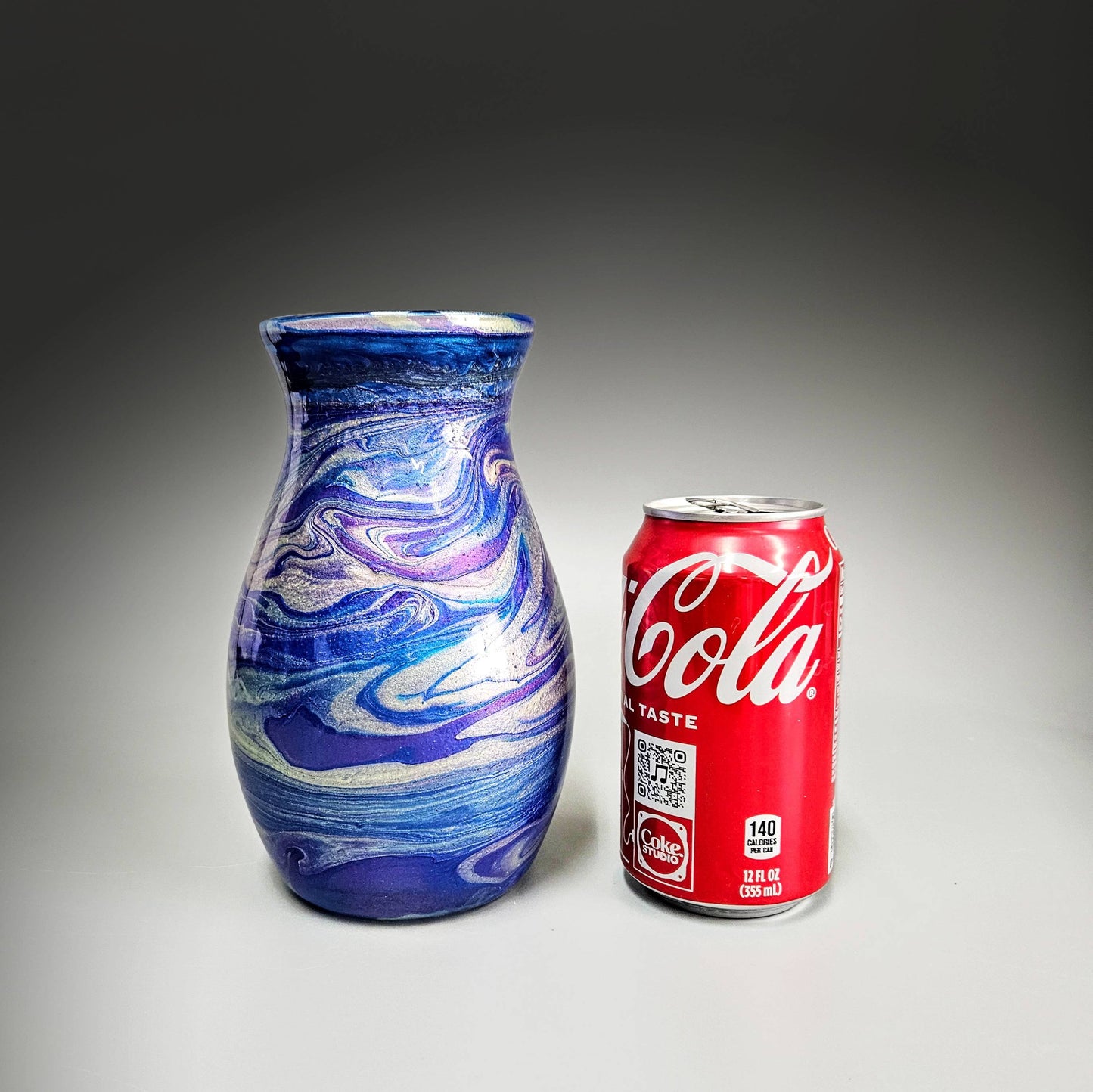 Glass Art Painted Vase in Teal Aqua Purple Gold