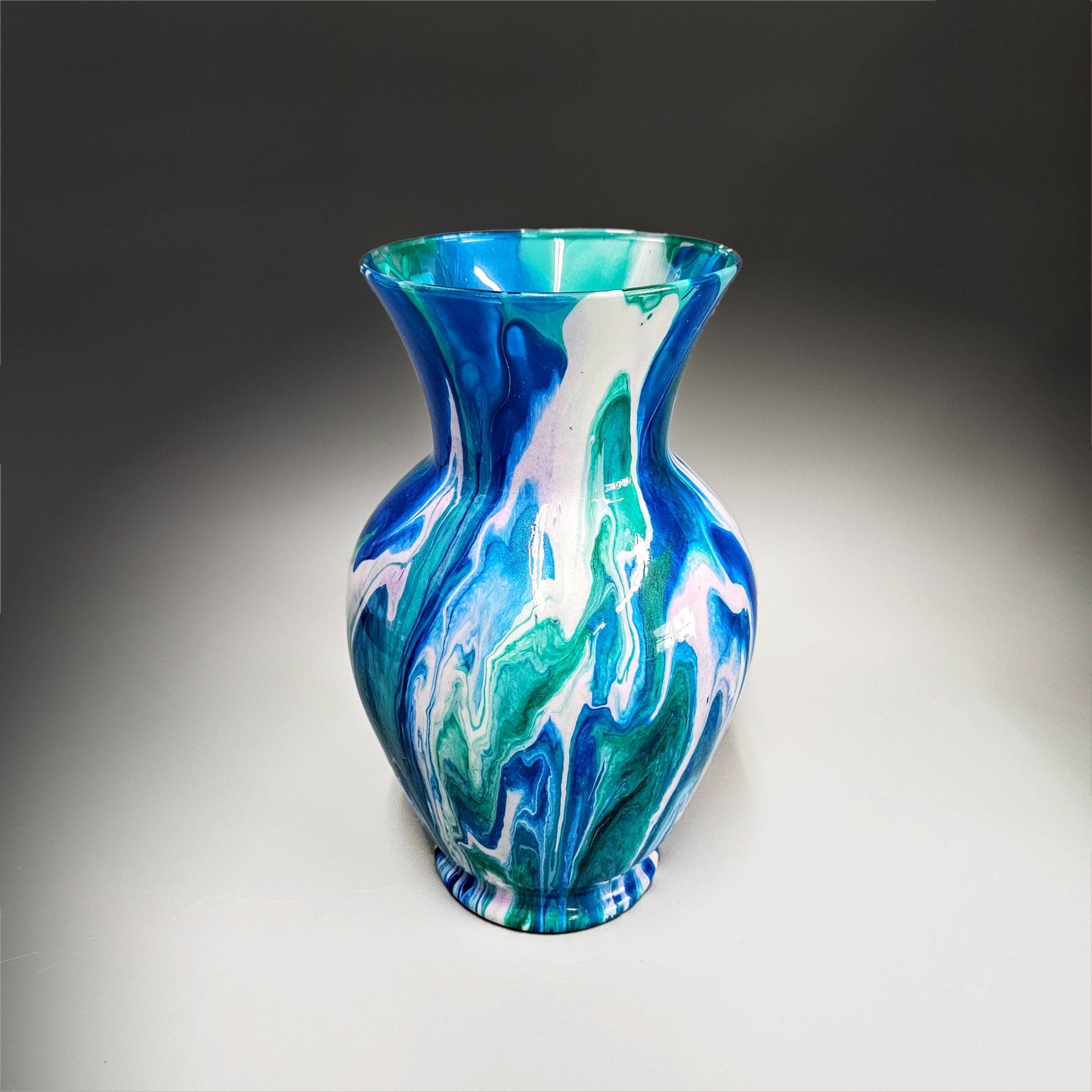 Painted Vase in Teal Cobalt Blue White