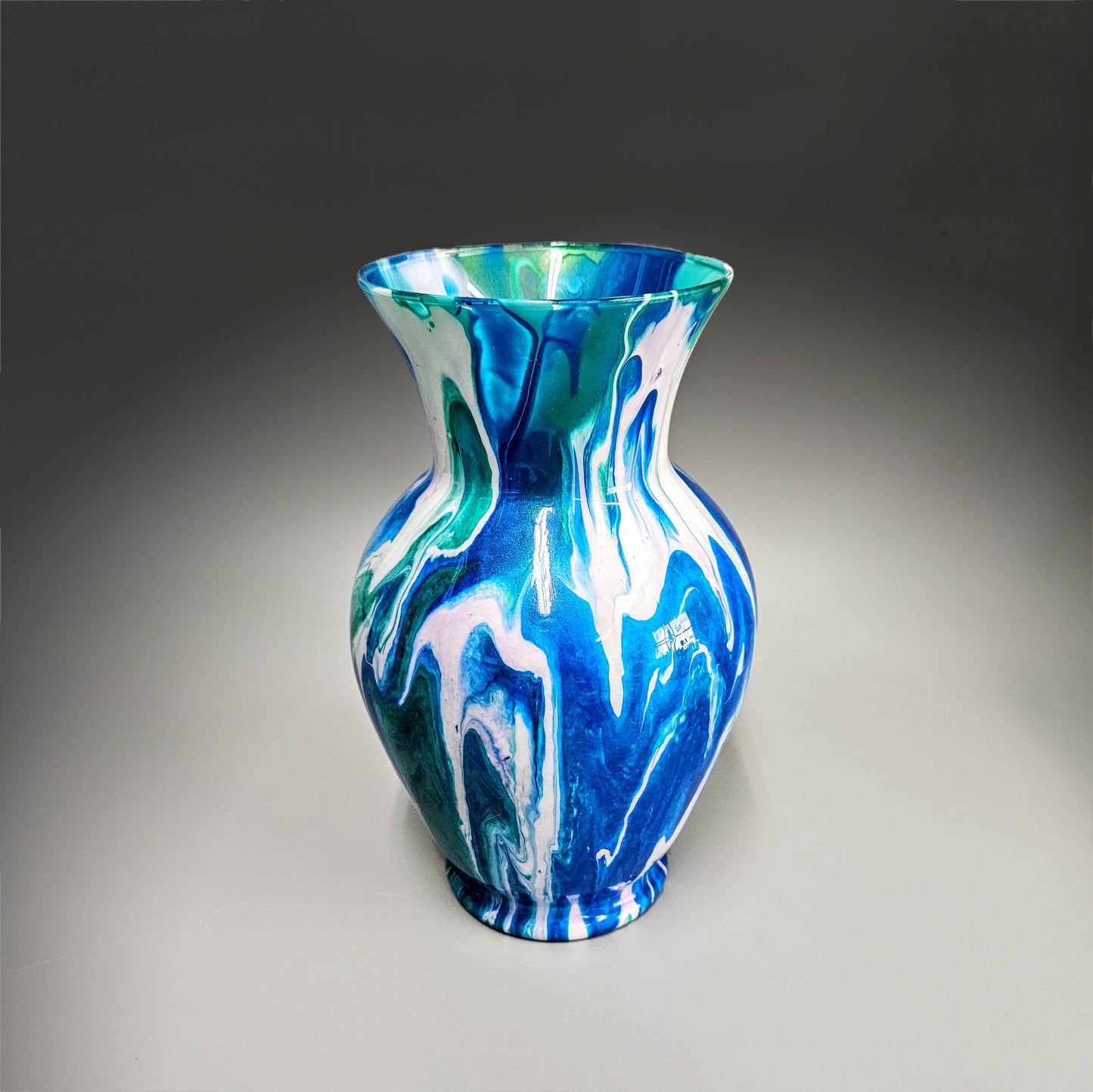 Painted Vase in Teal Cobalt Blue White